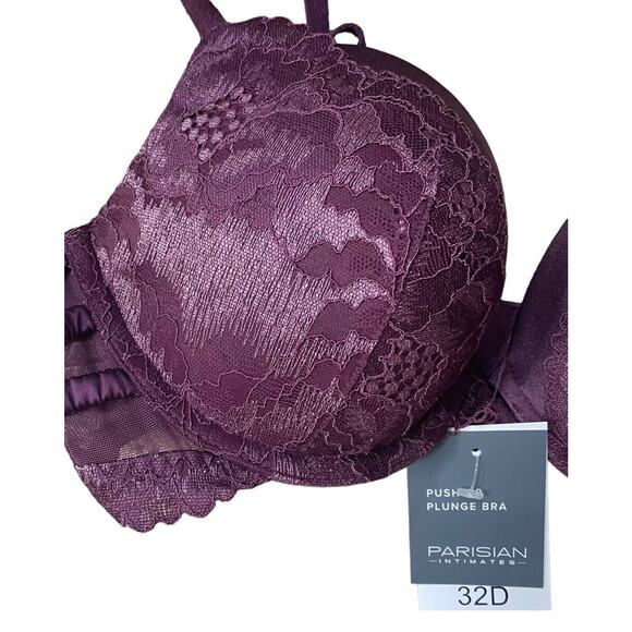 Parisian Intimates Bra PUSH-UP CONVERTIBLE UNDERWIRE PLUNGE BURGUNDY 32D NWT - Picture 3 of 4
